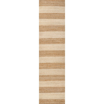 Jayden Rustic Farmhouse Woven Jute Stripe Area Rug